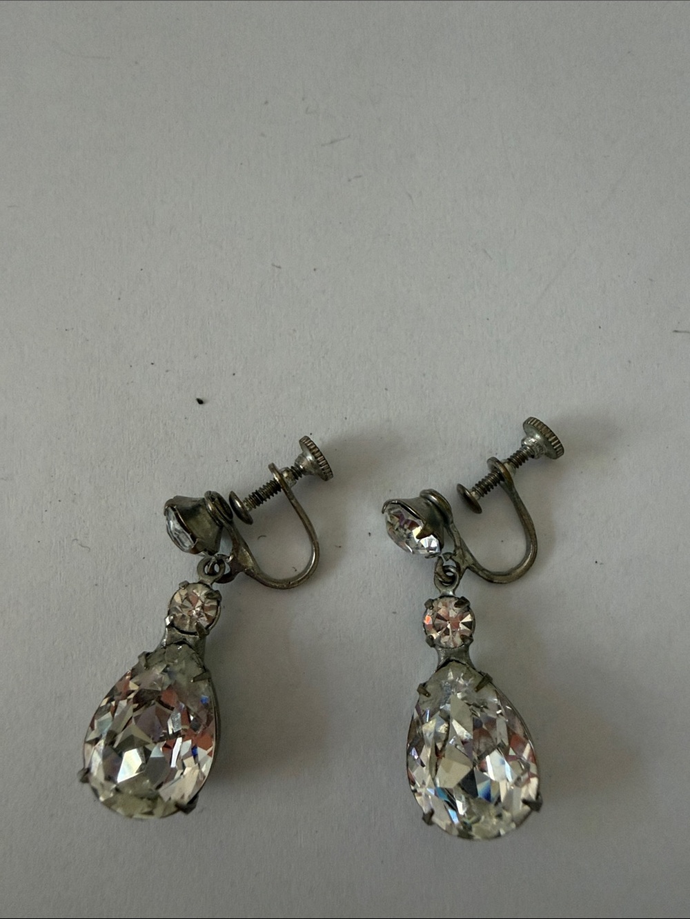 Vintage Classic Clear Crystal Teardrop Screw-Back Earrings
